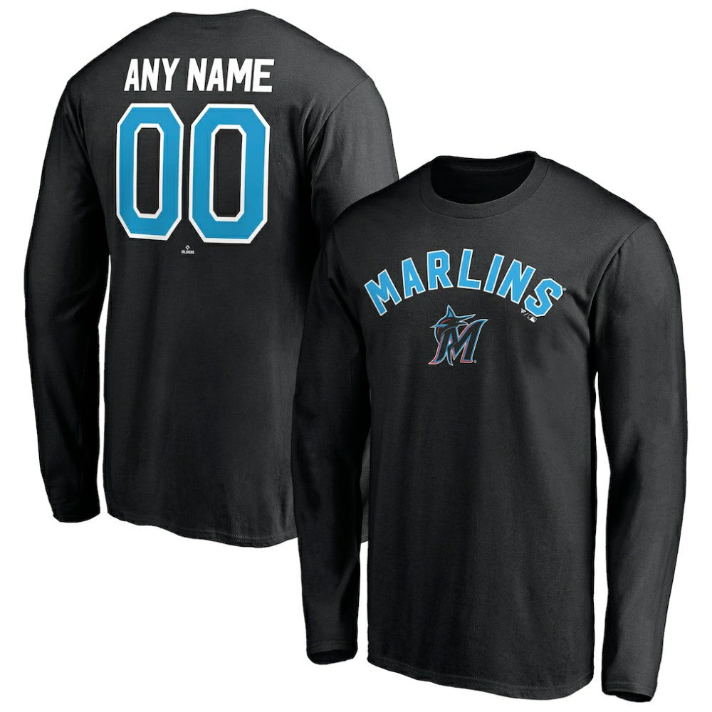Black Miami Marlins Personalized Winning Streak Name & Number Long Sleeve T-Shirt