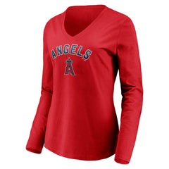 Red Los Angeles Angels Women's Personalized Winning Streak Name & Number Long Sleeve V-Neck T-Shirt