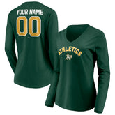 Green Athletics Women's Personalized Winning Streak Name & Number Long Sleeve V-Neck T-Shirt