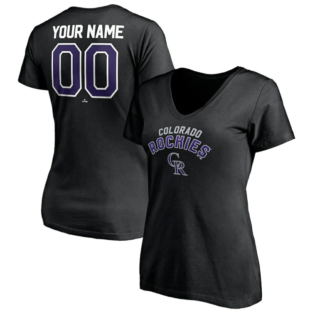 Black Colorado Rockies Women's Personalized Winning Streak Name & Number V-Neck T-Shirt