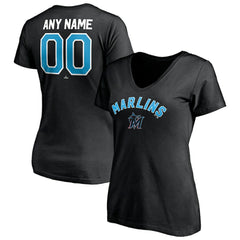 Black Miami Marlins Women's Personalized Winning Streak Name & Number V-Neck T-Shirt
