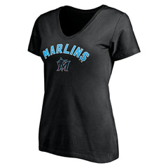 Black Miami Marlins Women's Personalized Winning Streak Name & Number V-Neck T-Shirt