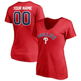 Red Philadelphia Phillies Women's Personalized Winning Streak Name & Number V-Neck T-Shirt