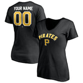 Black Pittsburgh Pirates Women's Personalized Winning Streak Name & Number V-Neck T-Shirt