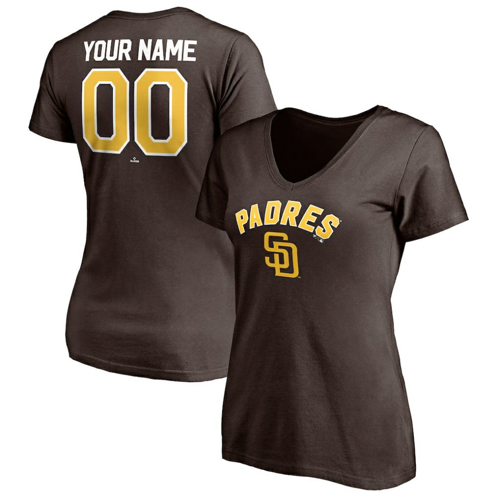 Brown San Diego Padres Women's Personalized Winning Streak Name & Number V-Neck T-Shirt