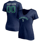 Navy Seattle Mariners Women's Personalized Winning Streak Name & Number V-Neck T-Shirt