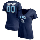 Navy Tampa Bay Rays Women's Personalized Winning Streak Name & Number V-Neck T-Shirt