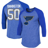 NHL Jordan Binnington St. Louis Blues Fanatics Name & Number Tri-Blend Raglan 3/4-Sleeve T-Shirt