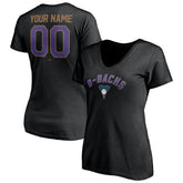 Black Arizona Diamondbacks Women's Cooperstown Winning Streak Personalized Name & Number V-Neck T-Shirt