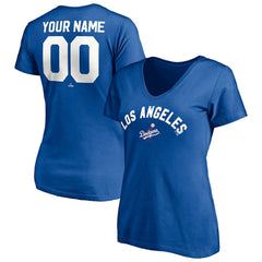 Royal Los Angeles Dodgers Women's Cooperstown Winning Streak Personalized Name & Number V-Neck T-Shirt