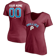 Burgundy Philadelphia Phillies Women's Cooperstown Winning Streak Alternate Personalized Name & Number V-Neck T-Shirt