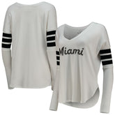 White Miami Marlins Tiny Turnip Women's Jalynne Jersey Tri-Blend Long Sleeve V-Neck T-Shirt
