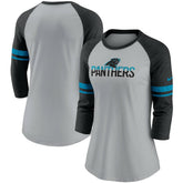 Women's Stripe Mesh Nickname Tri-Blend 3/4-Sleeve T-Shirt - Carolina Panthers T-shirts