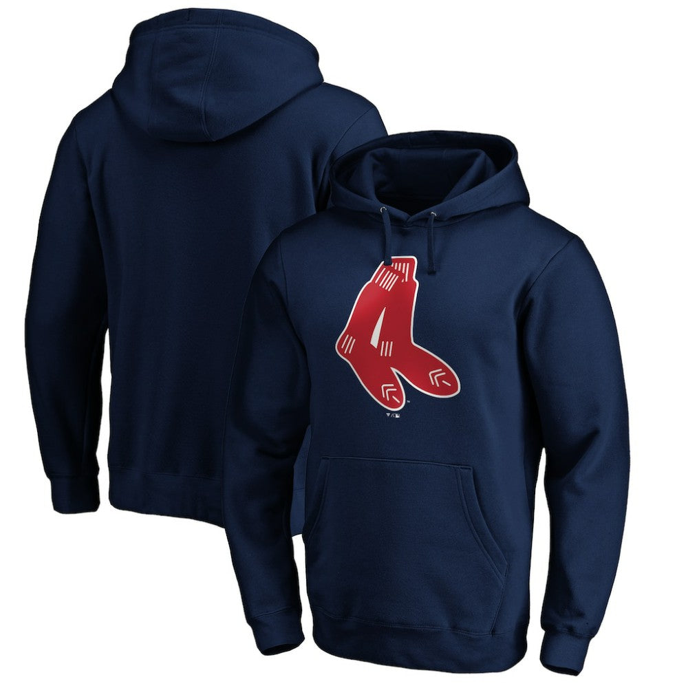 Navy Boston Red Sox Cooperstown Collection Huntington Logo Fitted Pullover Hoodie