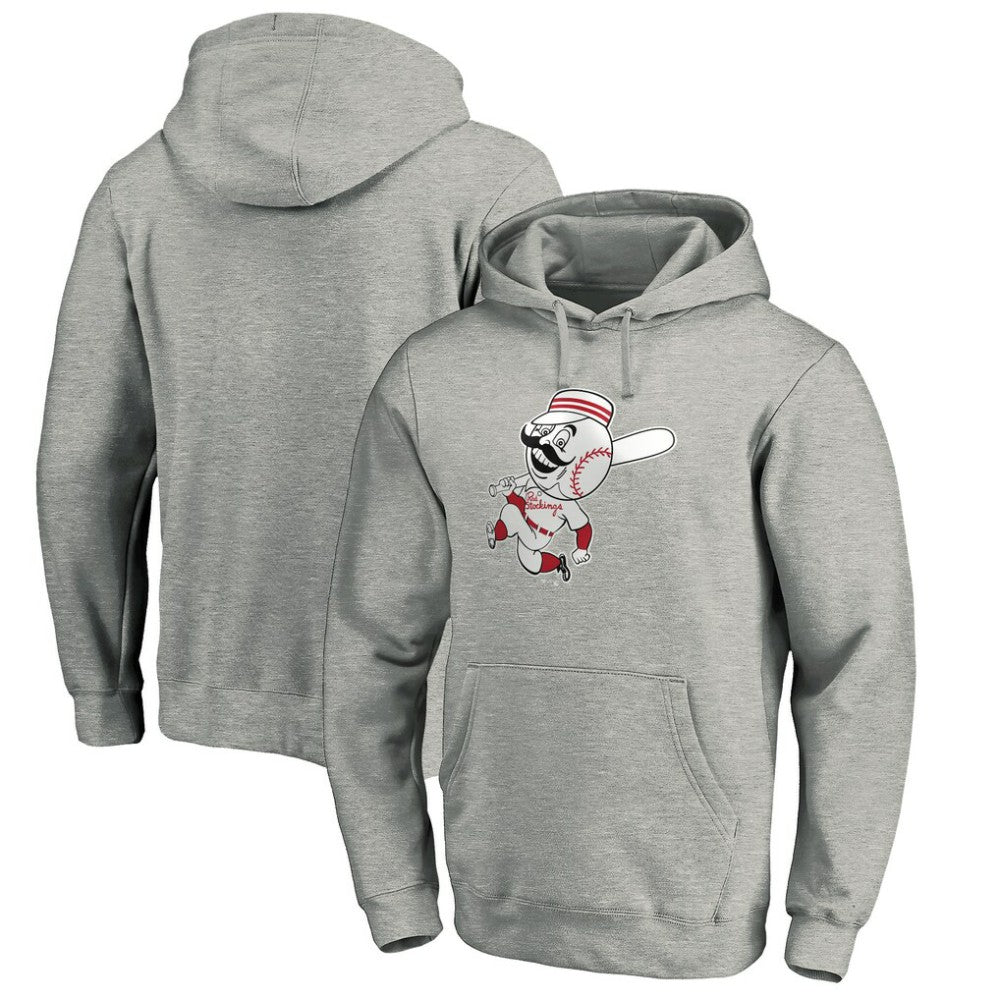 Heather Gray Cincinnati Reds Cooperstown Collection Huntington Logo Fitted Pullover Hoodie