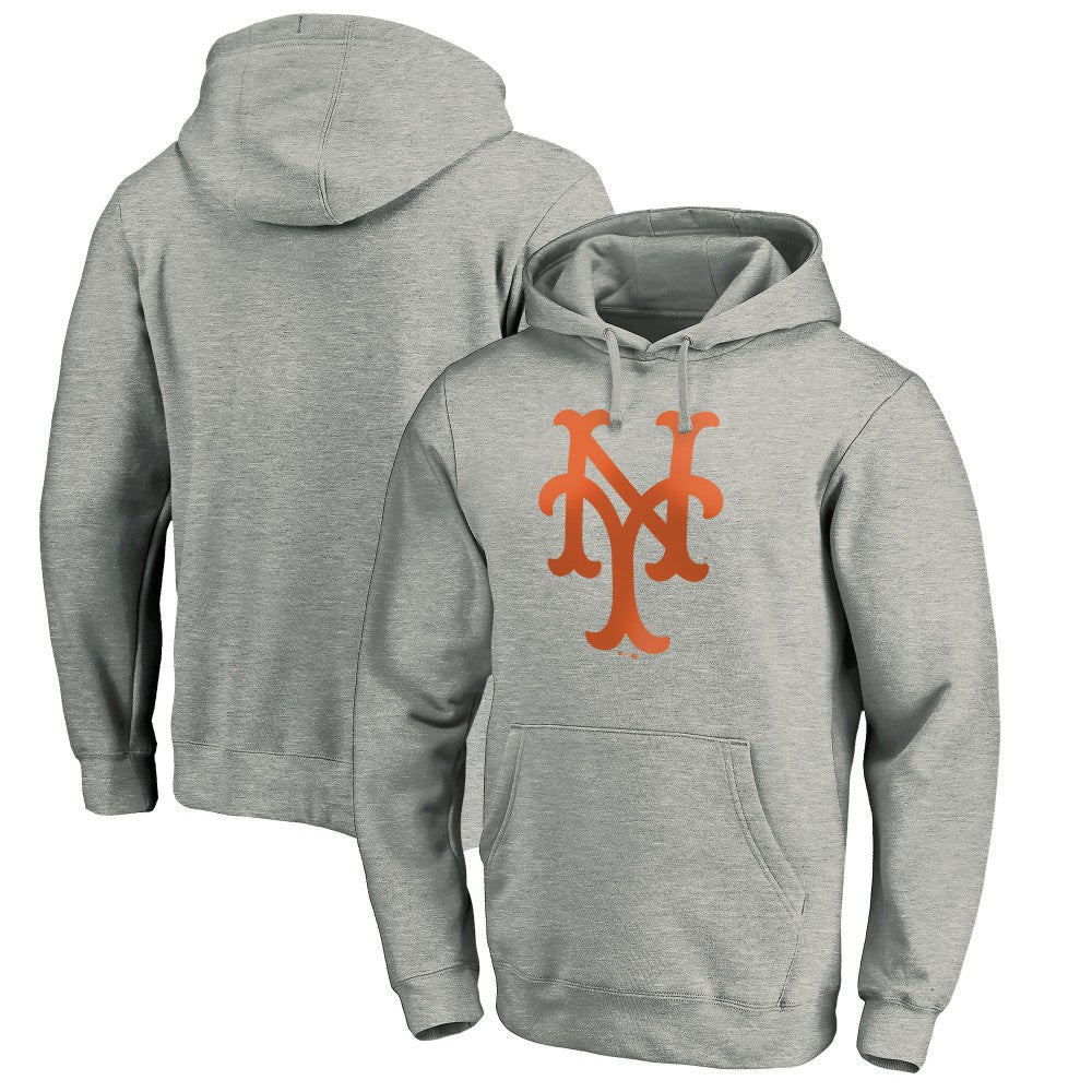 Heather Gray New York Mets Cooperstown Collection Huntington Logo Fitted Pullover Hoodie