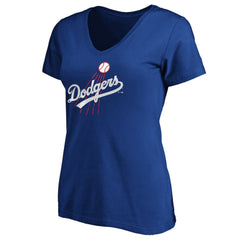 Royal Los Angeles Dodgers Women's Cooperstown Collection Huntington Logo V-Neck T-Shirt