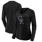 Black Colorado Rockies Women's Core Distressed Team Long Sleeve T-Shirt