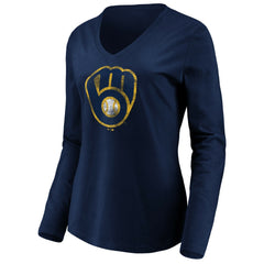 Navy Milwaukee Brewers Women's Core Distressed Team Long Sleeve T-Shirt
