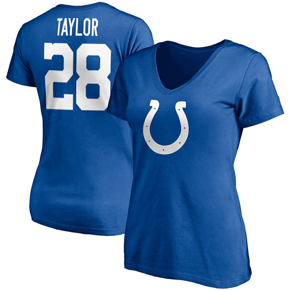 Jonathan Taylor Women's Player Icon Name & Number V-Neck T-Shirt - Indianapolis Colts T-shirts