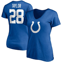 Jonathan Taylor Women's Player Icon Name & Number V-Neck T-Shirt - Indianapolis Colts T-shirts