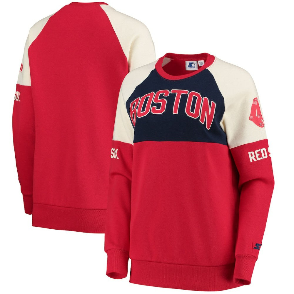 Red/Navy Boston Red Sox Starter Women's Baseline Raglan Pullover Sweatshirt
