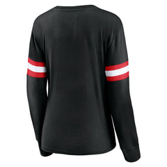 Fanatics Toronto Raptors Women's Block Party Chest Logo Striped Long Sleeve T-Shirt