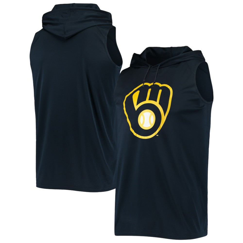 Navy Milwaukee Brewers Stitches Sleeveless Pullover Hoodie
