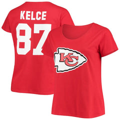 Travis Kelce Women's Plus Size Fair Catch Name & Number Scoop Neck T-Shirt - Kansas City Chiefs T-shirts