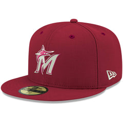 Cardinal Miami Marlins New Era White Logo 59FIFTY Fitted Hat