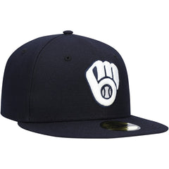 Navy Milwaukee Brewers New Era White Logo 59FIFTY Fitted Hat