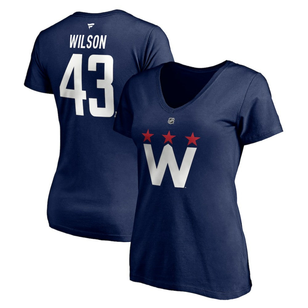 NHL Tom Wilson Washington Capitals Fanatics Women's Authentic Stack Name & Number V-Neck T-Shirt