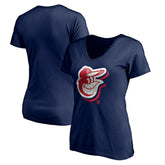 Navy Baltimore Orioles Women's Red White and Team V-Neck T-Shirt