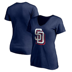 Navy San Diego Padres Women's Red White and Team V-Neck T-Shirt