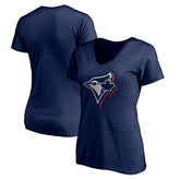 Navy Toronto Blue Jays Women's Red White and Team V-Neck T-Shirt