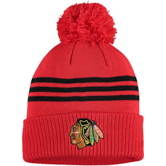 NHL Chicago Blackhawks adidas Locker Room Three Stripe Cuffed Knit Hat with Pom