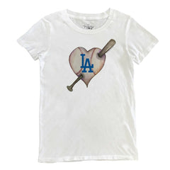 White Los Angeles Dodgers Tiny Turnip Women's Heart Bat T-Shirt