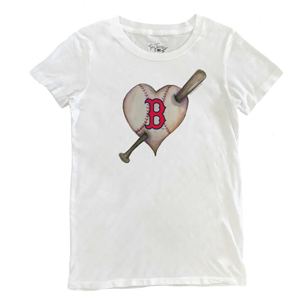White Boston Red Sox Tiny Turnip Women's Heart Bat T-Shirt