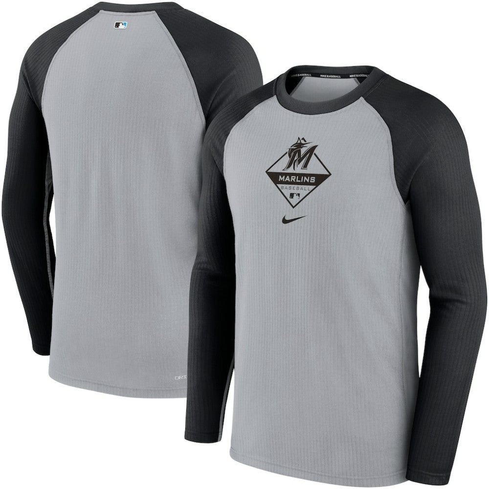Gray/Black Miami Marlins Nike Game Authentic Collection Performance Raglan Long Sleeve T-Shirt