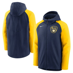 Navy/Gold Milwaukee Brewers Nike Authentic Collection Performance Raglan Full-Zip Hoodie