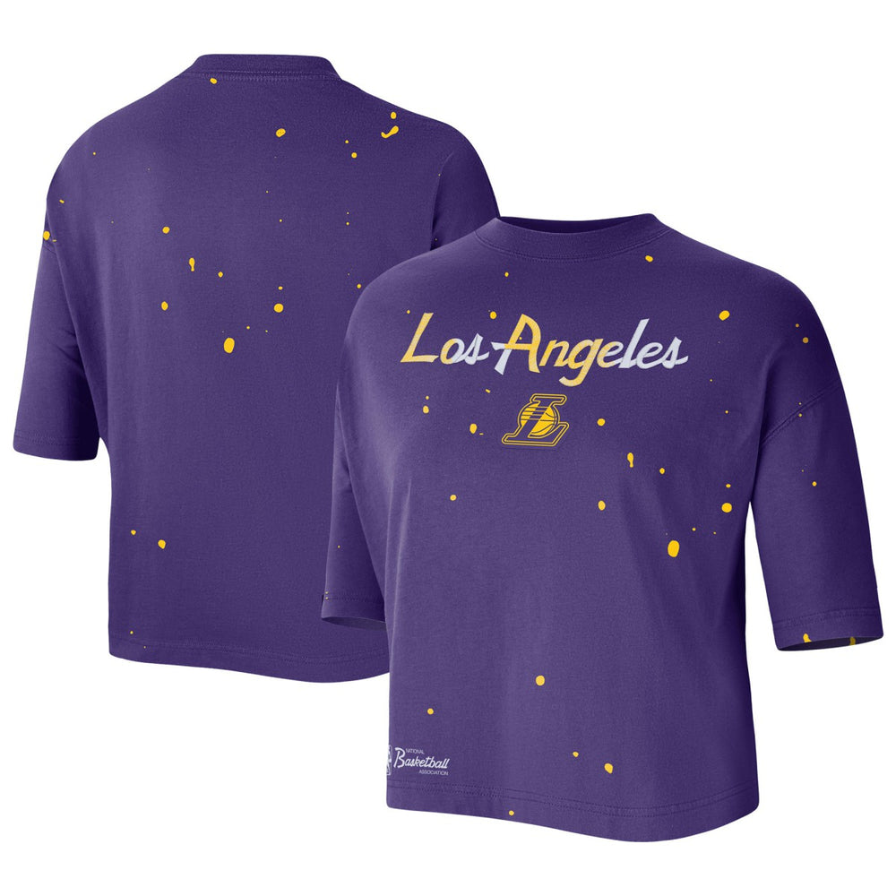 Nike Los Angeles Lakers Women's Courtside Splatter Cropped T-Shirt
