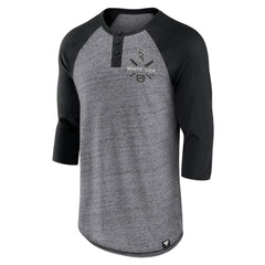 Heathered Gray/Black Chicago White Sox Fanatics Iconic Above Heat Speckled Raglan Henley 3/4 Sleeve T-Shirt