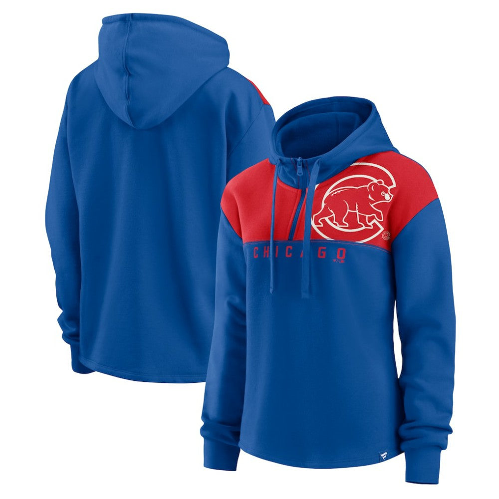 Royal Chicago Cubs Fanatics Women's Iconic Overslide Color-Block Quarter-Zip Hoodie