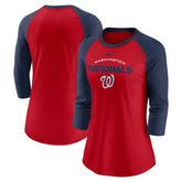 Red/Navy Washington Nationals Nike Women's Modern Baseball Arch Tri-Blend Raglan 3/4-Sleeve T-Shirt