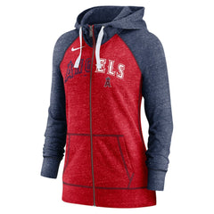 Heather Red/Heather Navy Los Angeles Angels Nike Women's Split Wordmark Gym Vintage Raglan Lightweight Full-Zip Hoodie