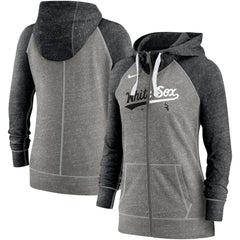 Heather Charcoal/Heather Black Chicago White Sox Nike Women's Split Wordmark Gym Vintage Raglan Lightweight Full-Zip Hoodie