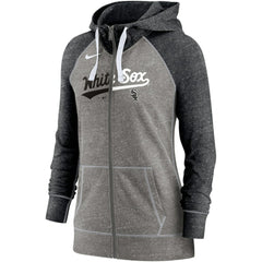 Heather Charcoal/Heather Black Chicago White Sox Nike Women's Split Wordmark Gym Vintage Raglan Lightweight Full-Zip Hoodie