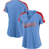 St. Louis Cardinals Fanatics Women's Light Blue/Red True Classic League Diva Pinstripe Raglan V-Neck T-Shirt
