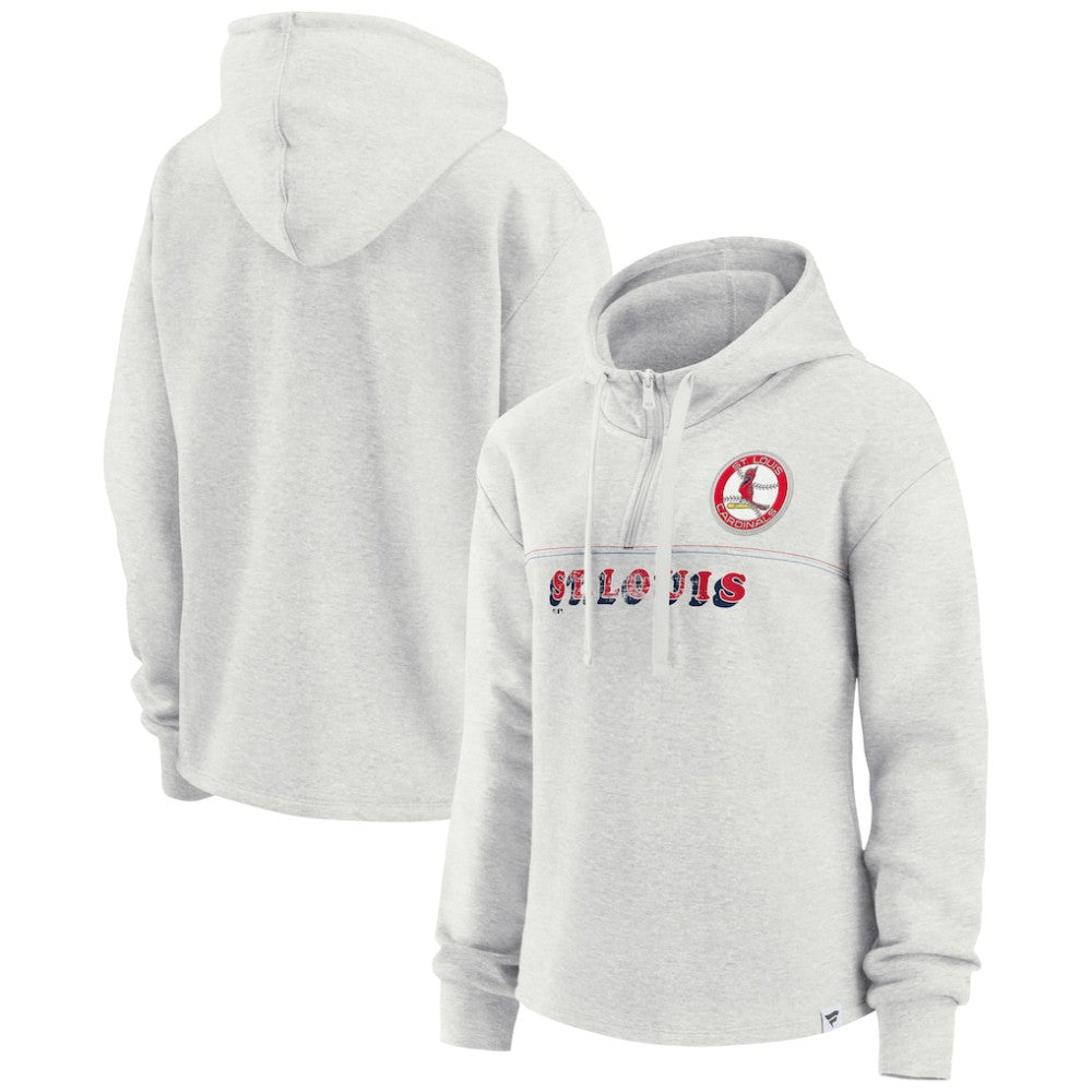 Oatmeal St. Louis Cardinals Fanatics Women's True Classics Legacy Quarter-Zip Hoodie