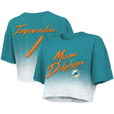 Tua Tagovailoa Majestic Threads Women's Dip-Dye Player Name & Number Crop Top - Miami Dolphins Tops